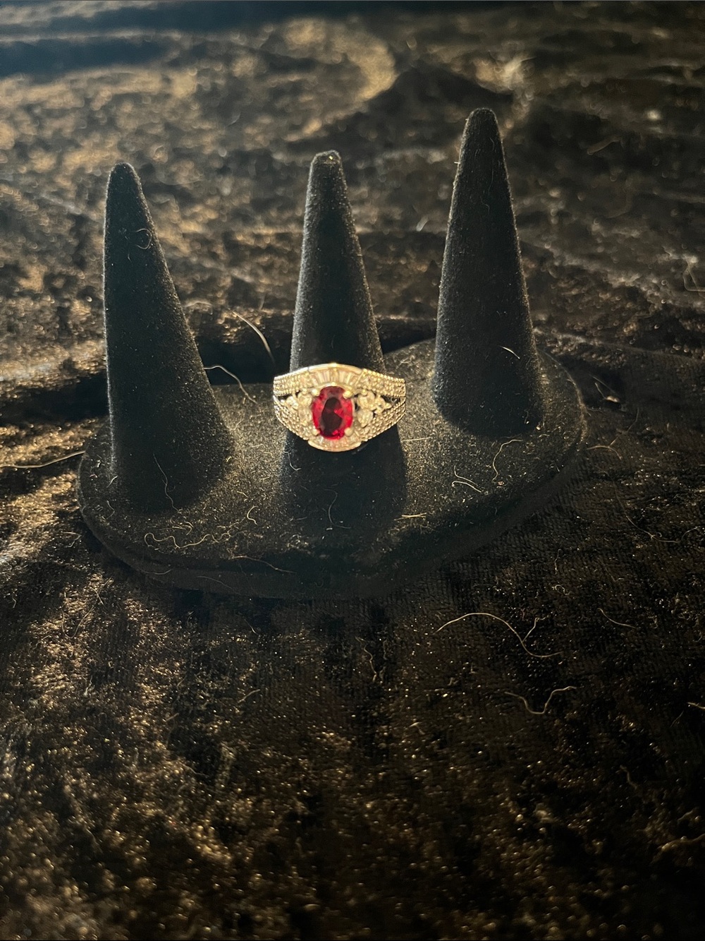 Women's Silver Ring with Deep Red Oval Gemstone